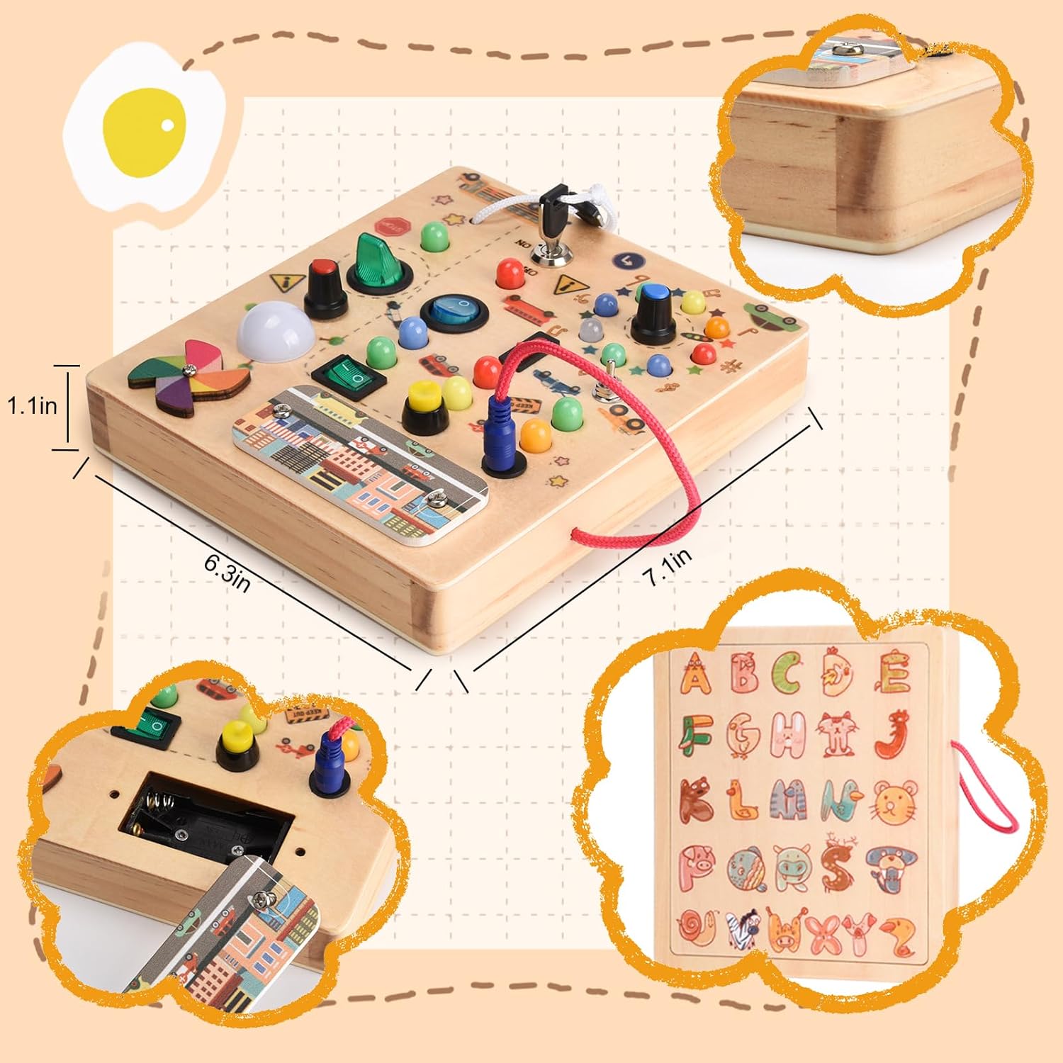 Detalle de Nauotk Busy Board in Legno Montessori con 19 LED e 26 lettere