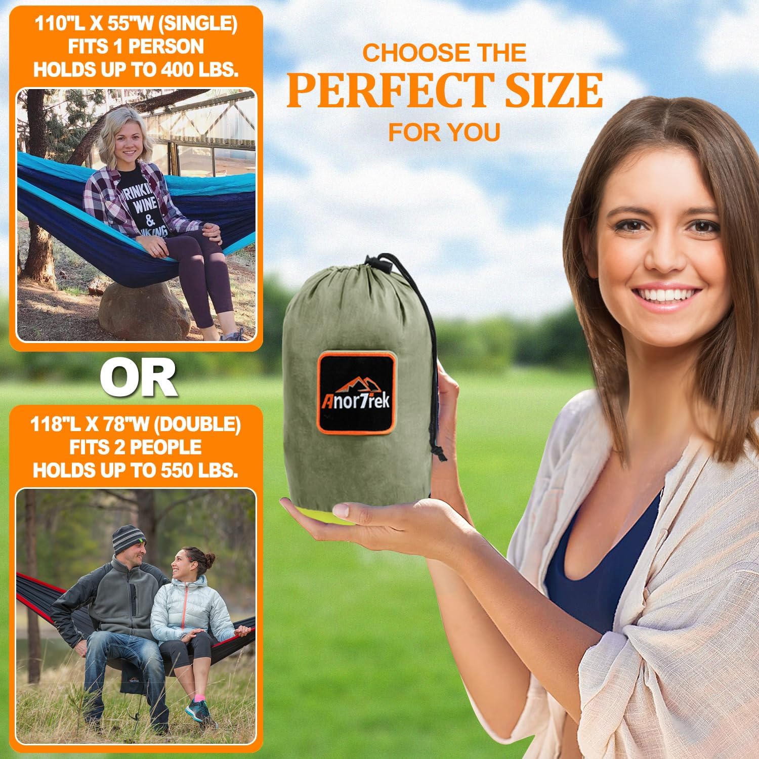 Thumbnail 1 de Anortrek Outdoor Hammock 1-Person 280x140 cm – Ultra-Light, Durable Nylon Camping Hammock with Tree Straps