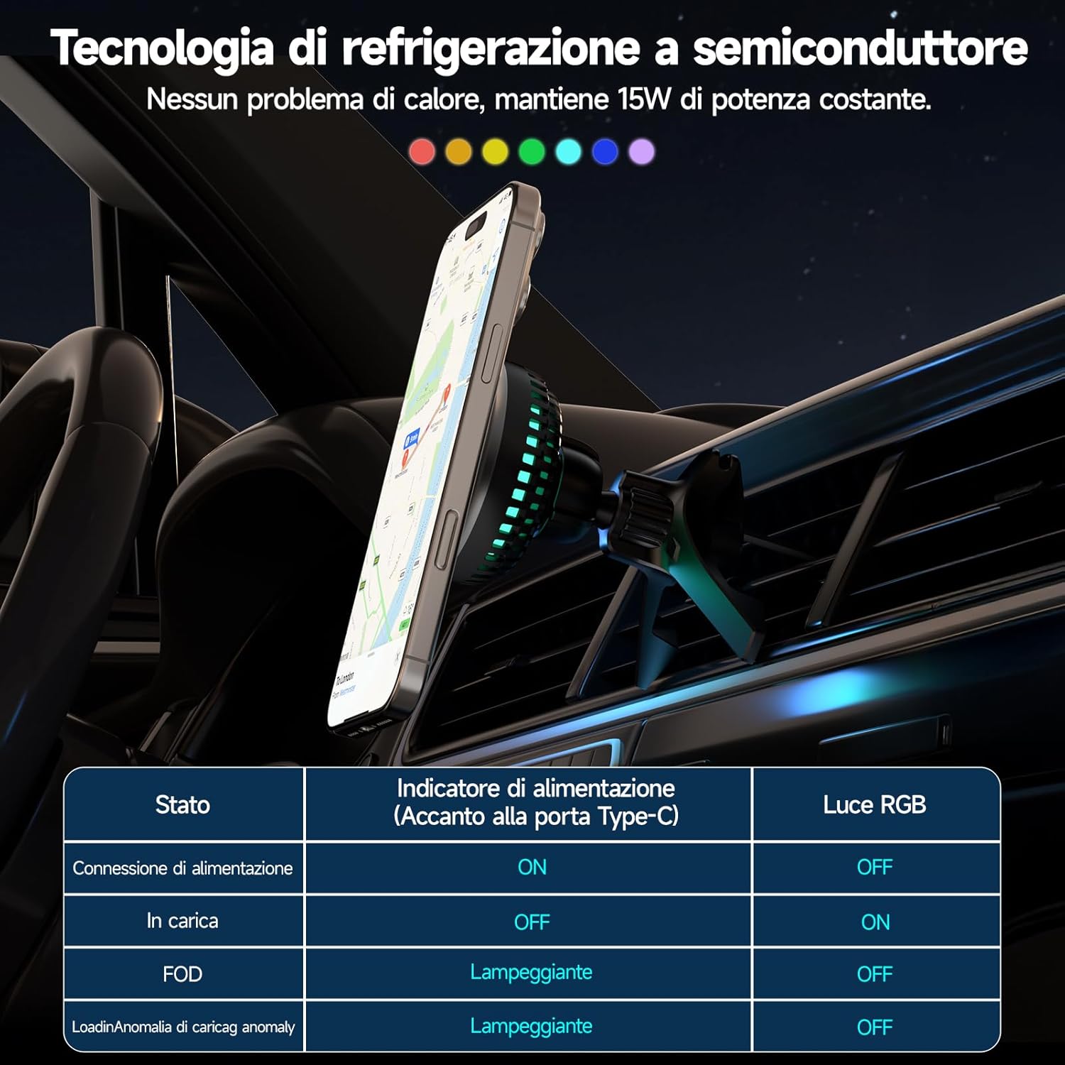 Thumbnail 6 de MANKIW Caricatore Auto MagSafe 15W con Raffreddamento Semiconduttore e Ventola Silenziosa per iPhone 12–17