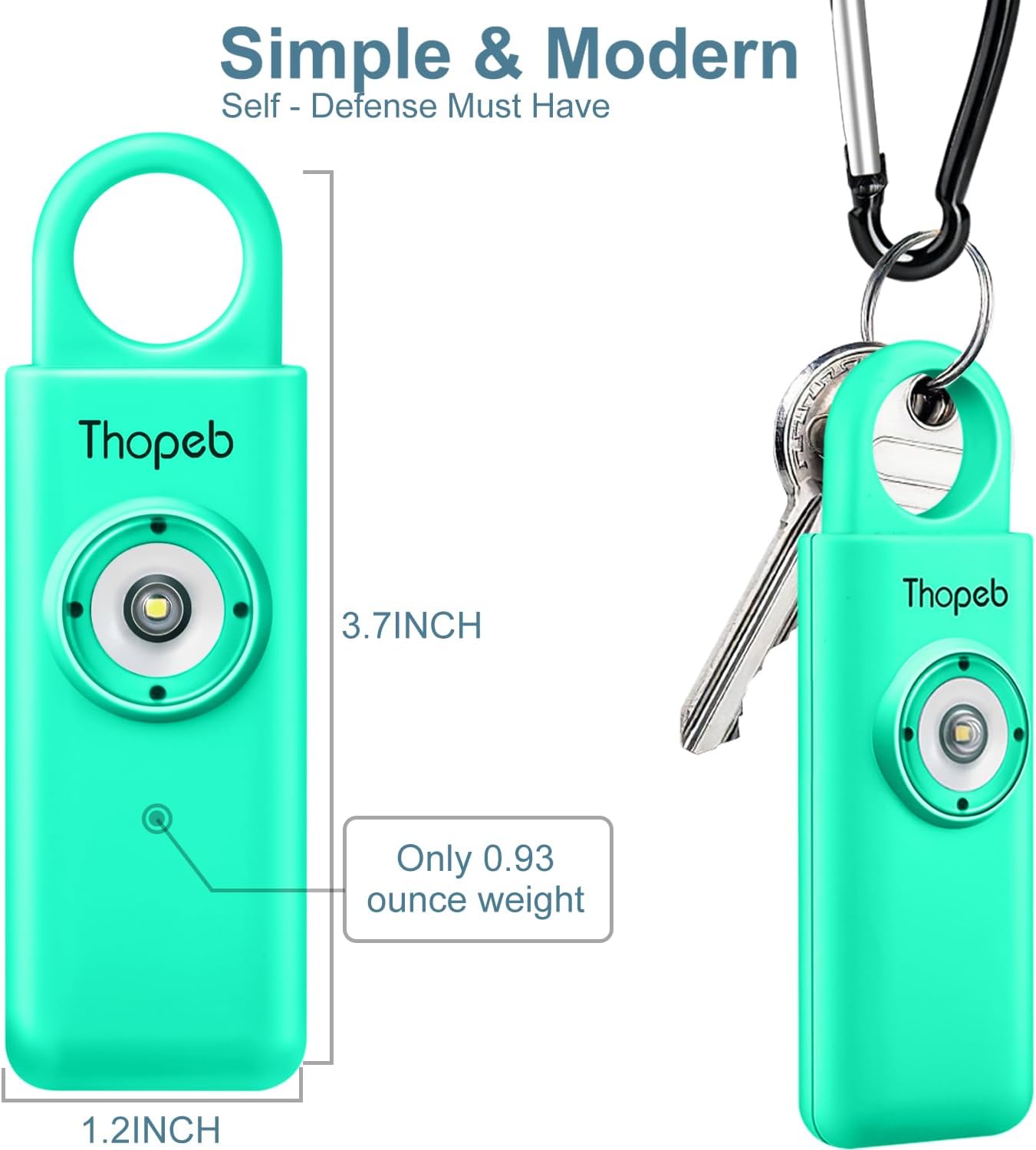 Detalle de Thopeb Persönlicher Alarm-Schlüsselanhänger – 130 dB Sirene, LED-Stroboskoplicht, Seegrün
