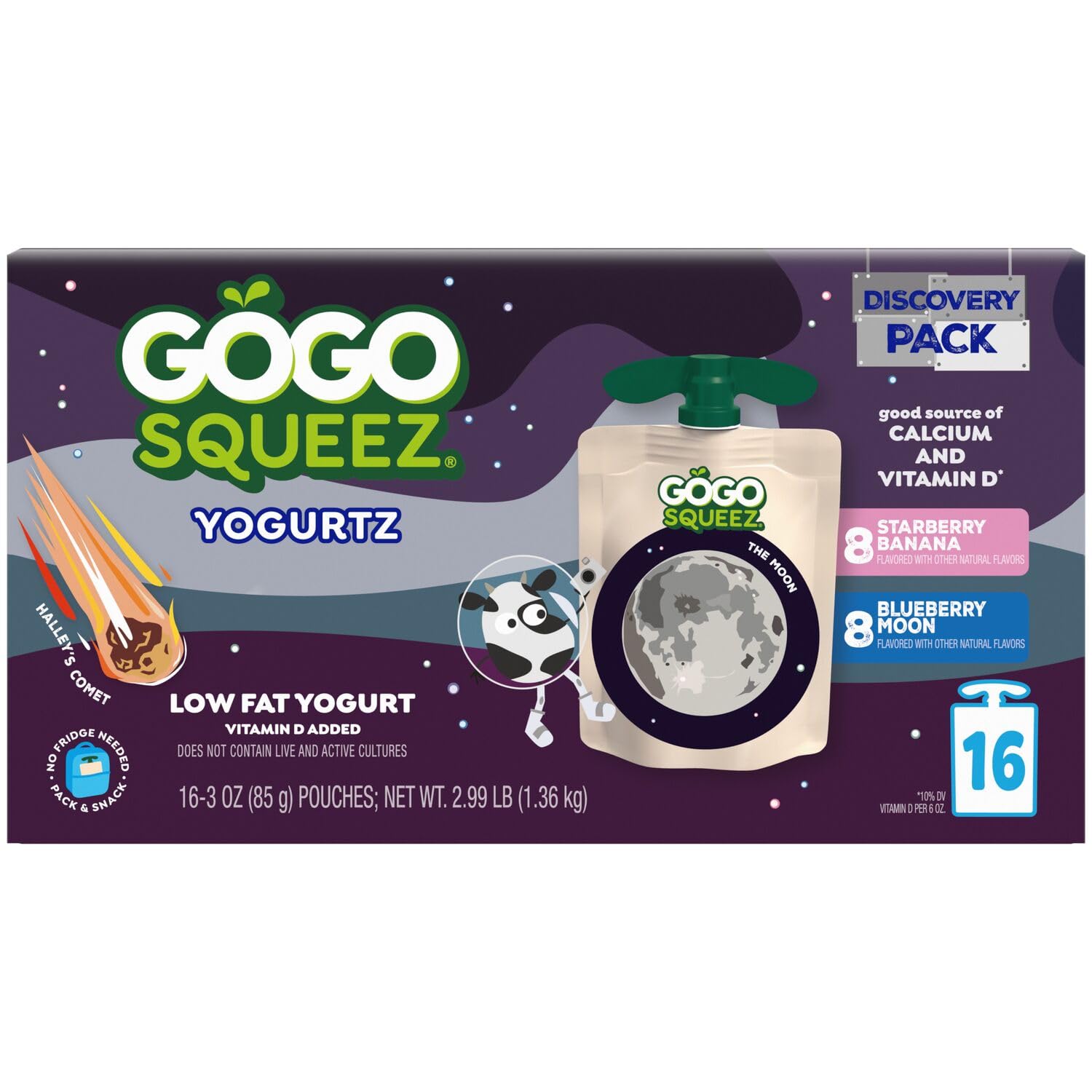 Detalle de GoGo squeeZ Low Fat YogurtZ Space Discovery Variety Pack, 16 Pouches
