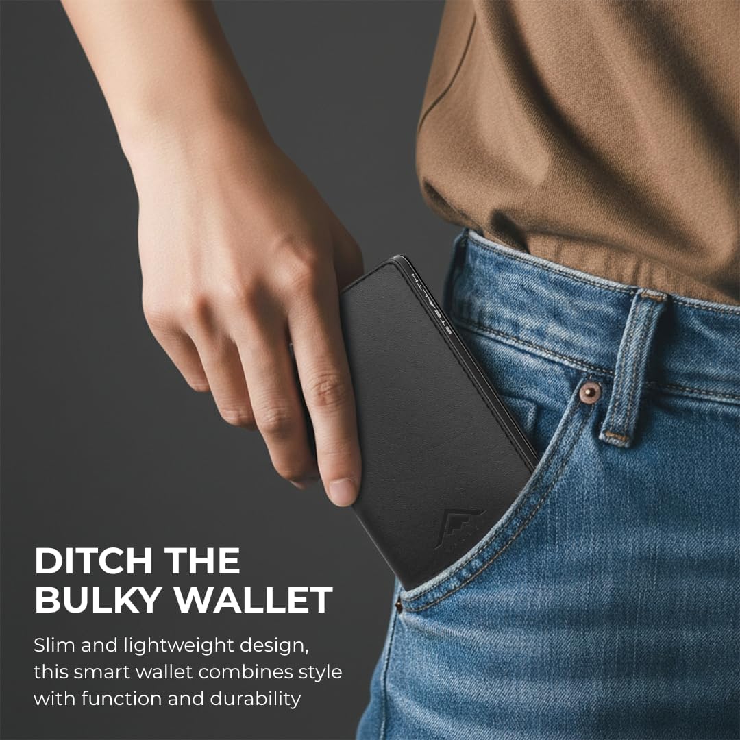 Thumbnail 4 de Stealth Wallet RFID Card Holder Wallet — Slim pop-up metal card case with gift box (Black aluminium & black leather)