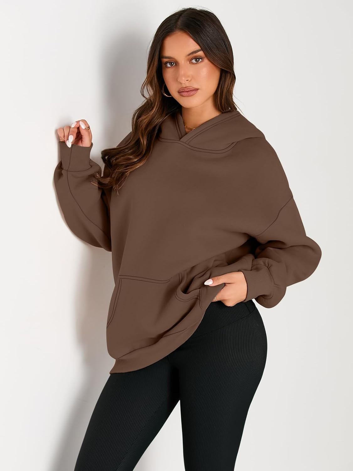 Detalle 2 de EFAN Women's Oversized Fleece Hoodie with Dropped Shoulders and Side Pockets