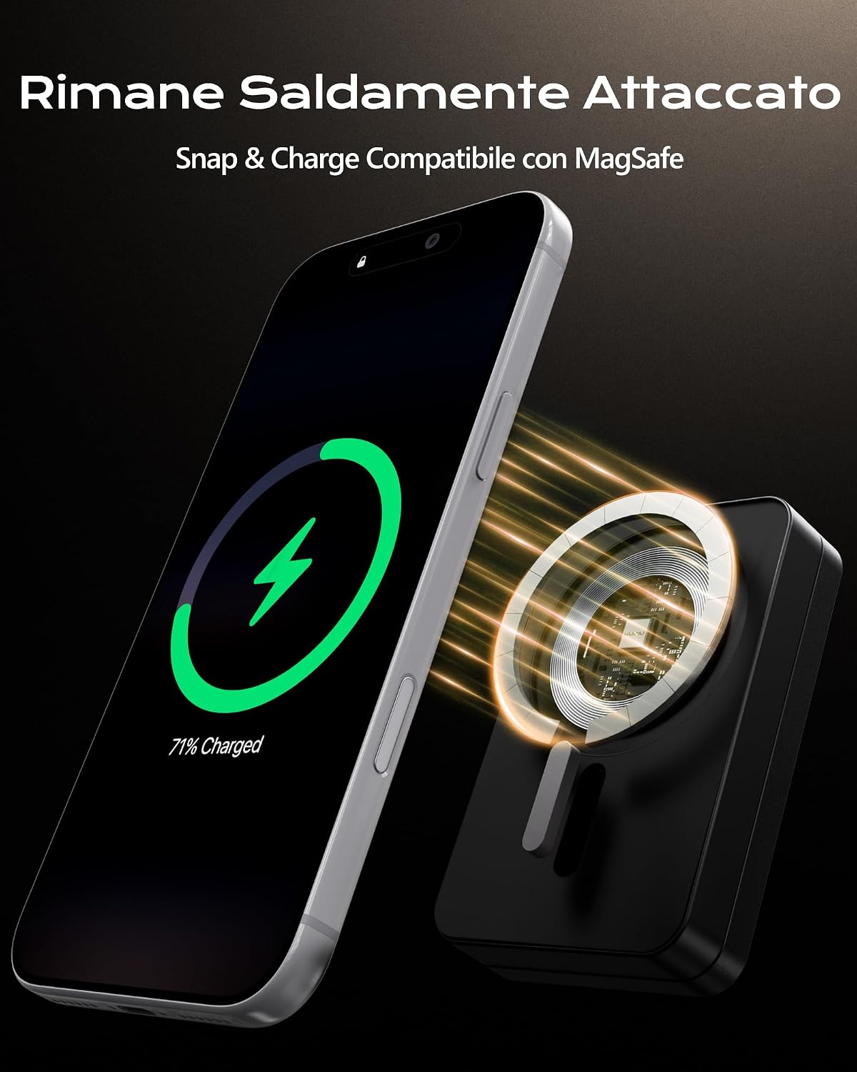 Detalle de KU XIU K1ULTRA Qi2.2 25W Power Bank 3-in-1: ricarica MagSafe, USB-C 30W e supporto pieghevole per iPhone 17/16, Watch e AirPods