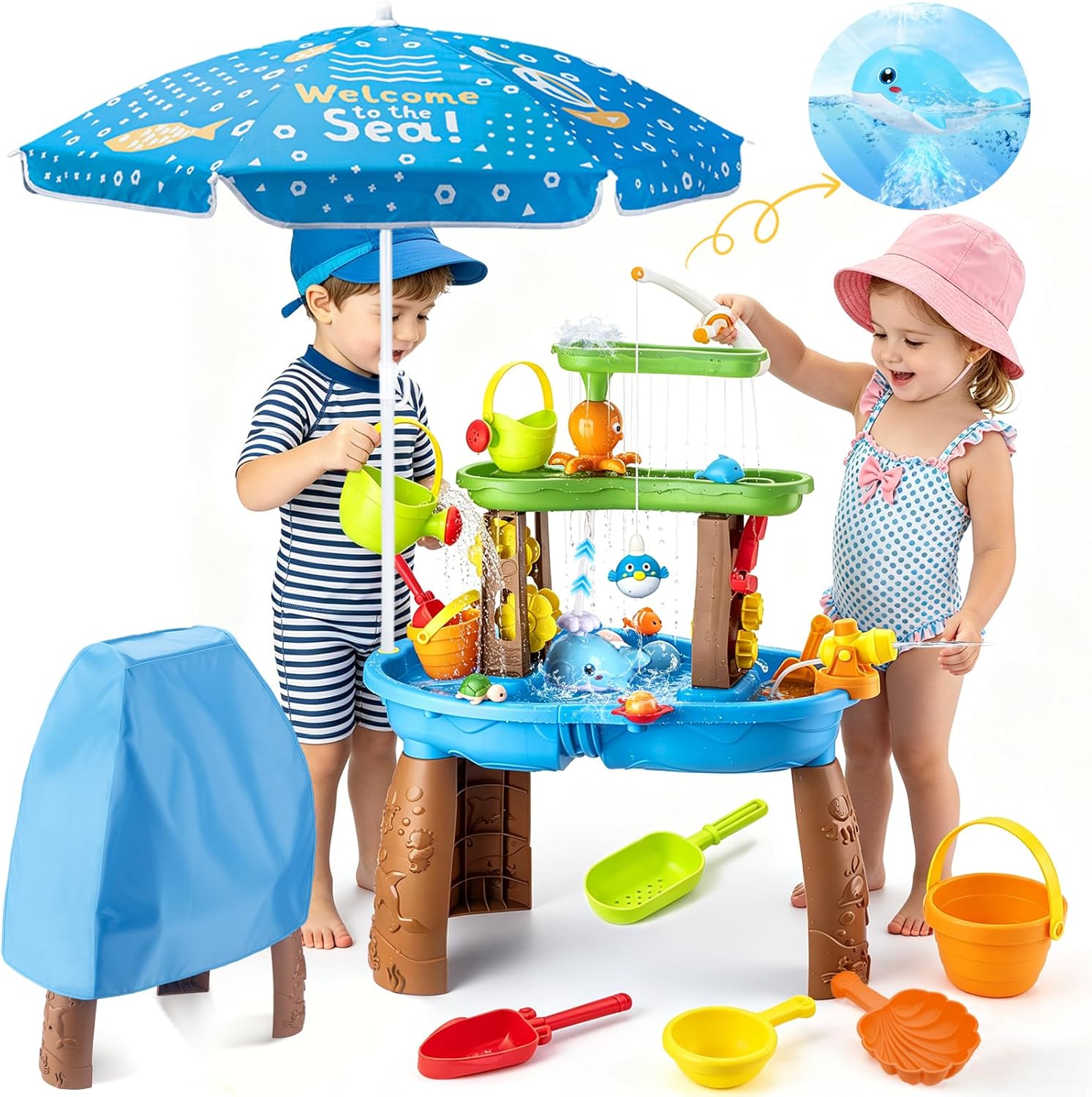 Detalle de Hogaruly 2026 Toddler Water Table with Umbrella & Fishing Game Set