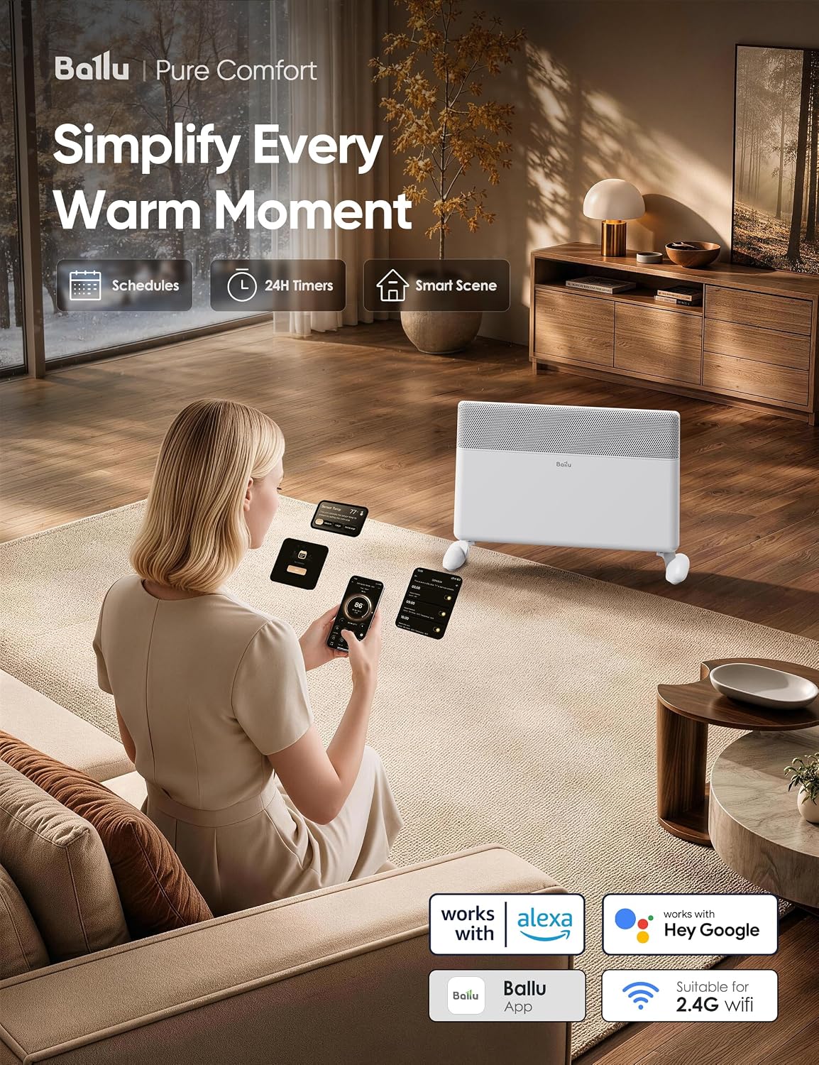 Thumbnail 1 de Ballu Smart Space Heater, 1500W Convection, WiFi, Thermostat and Remote