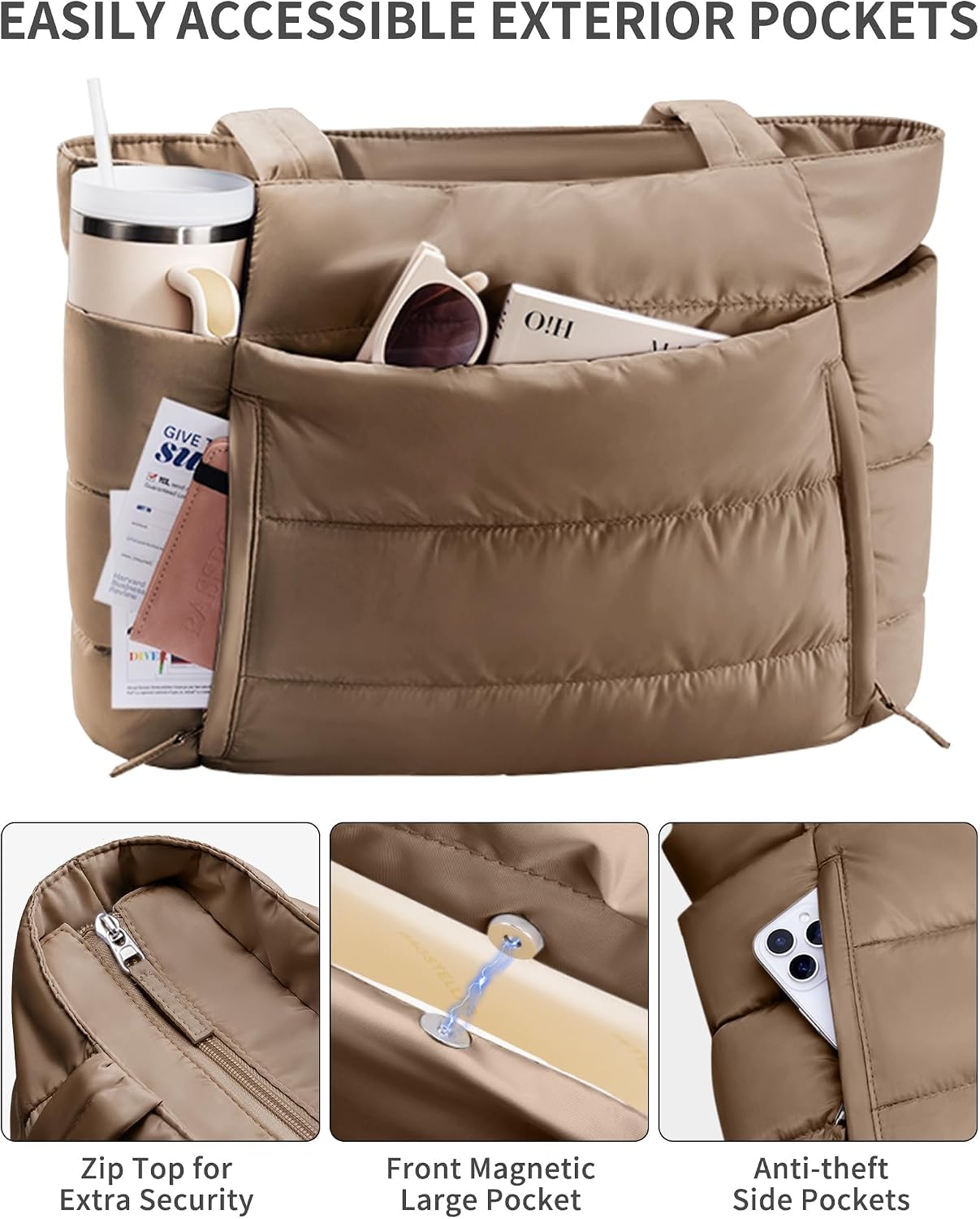Detalle 1 de Bagstellar Puffer Tote Bag with 15.6-Inch Laptop Sleeve