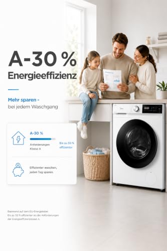 Detalle de Midea Waschmaschine MFV5EW80WBA30 – 8 kg, BLDC-Inverter, A‑30%, weiß