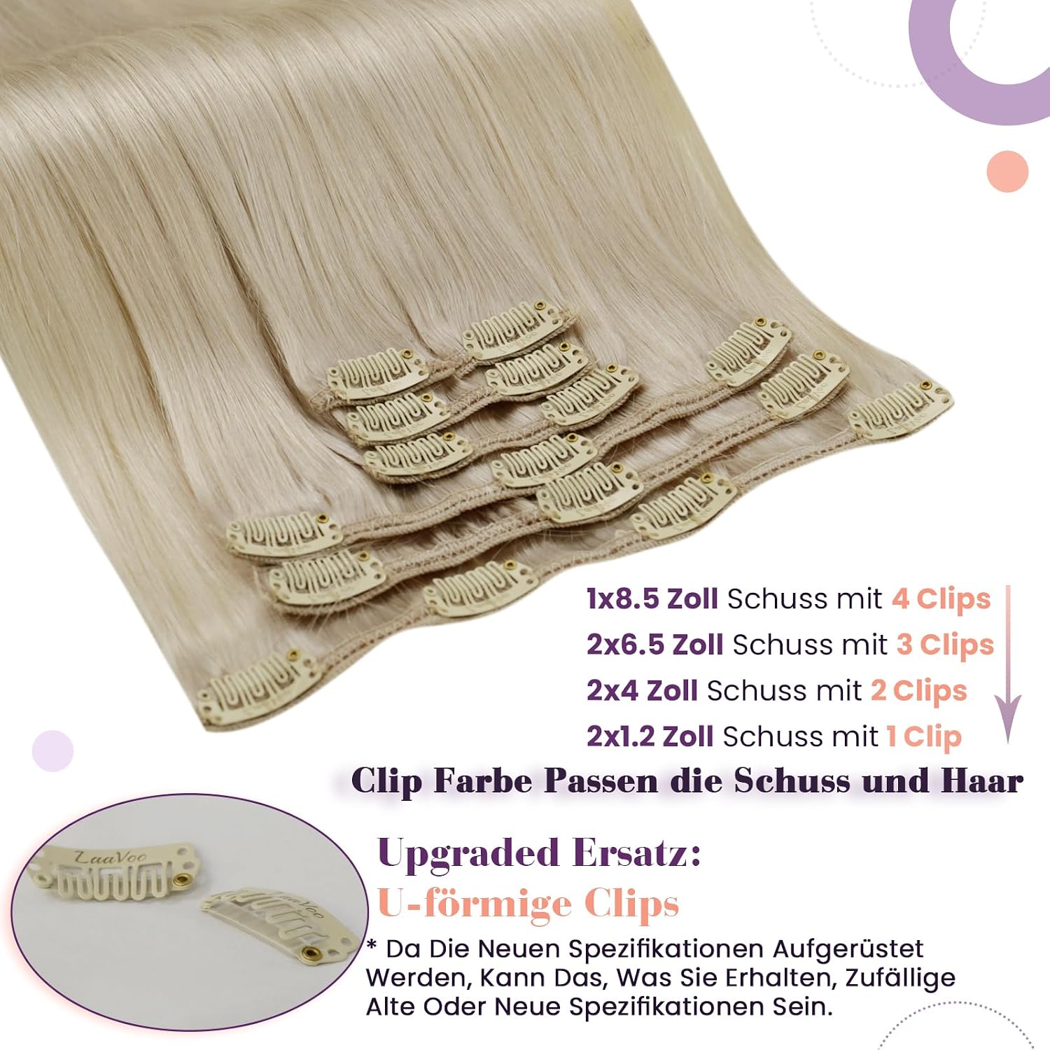 Detalle 2 de LaaVoo Clip-in Echthaar Extensions Blond – 50 cm, 7er Set #613, echtes Haar