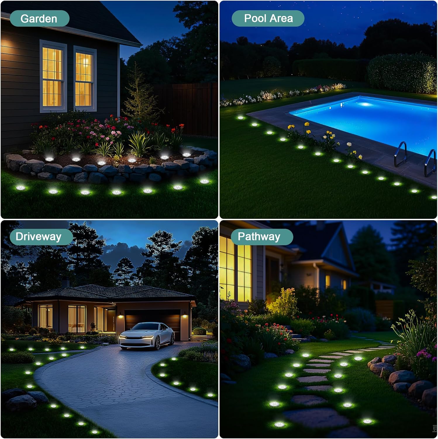 Thumbnail 6 de FIFlying solar garden ground lights (16-pack) — cold white 8-LED stainless steel IP65 path lights