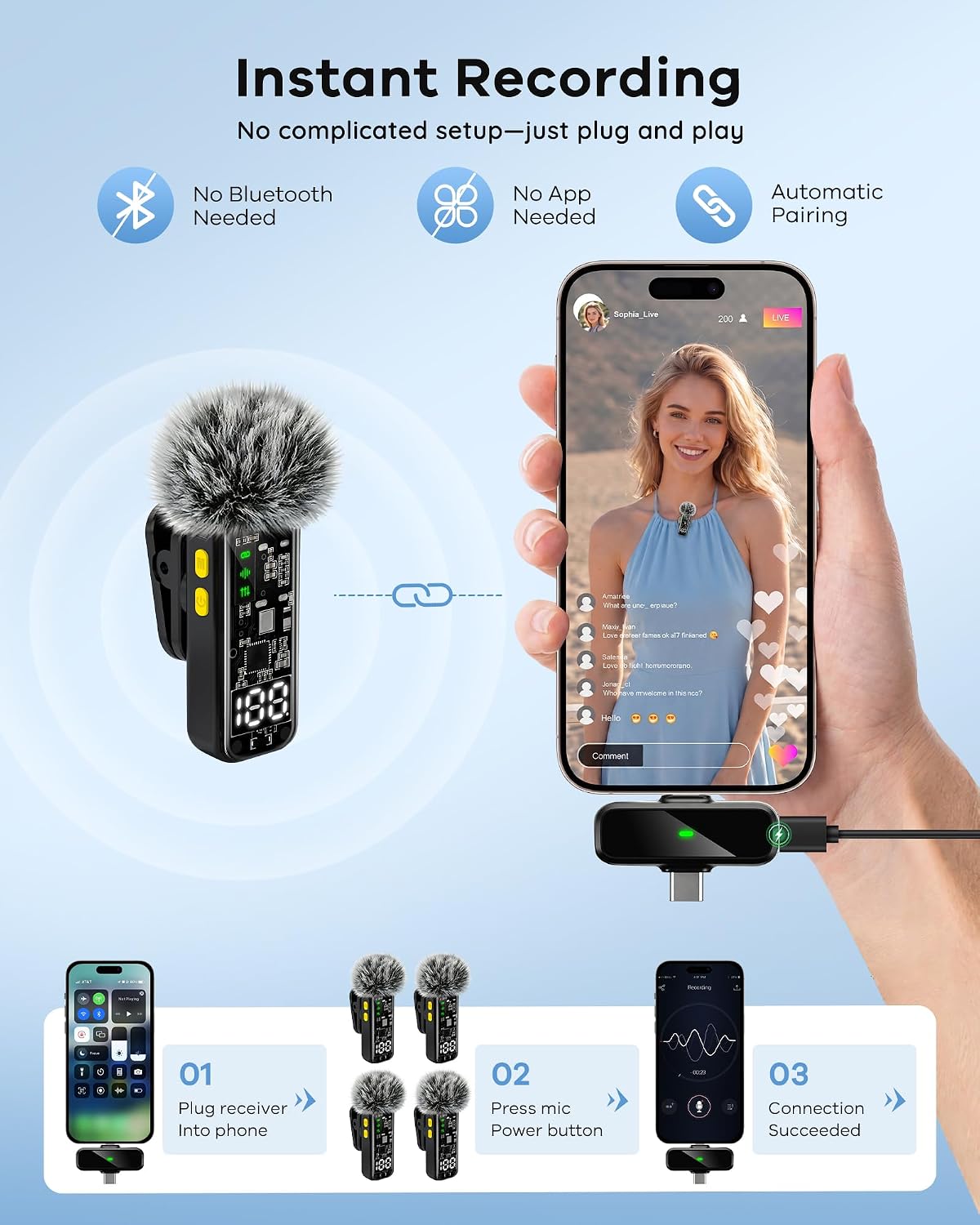 Detalle de Gicorino wireless lavalier microphones 4-pack