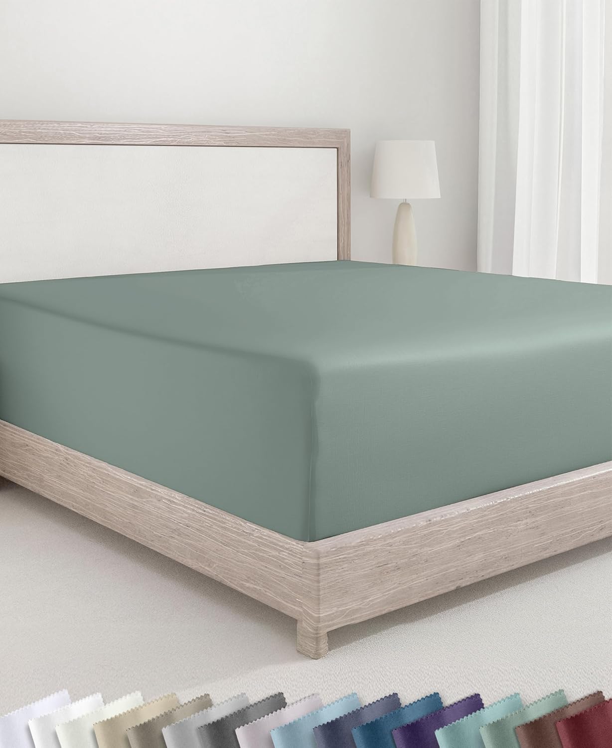 California Design Den Queen Fitted Sheet, 400 Thread Count Cotton Sateen, 16-Inch Deep Pocket, Green Sage