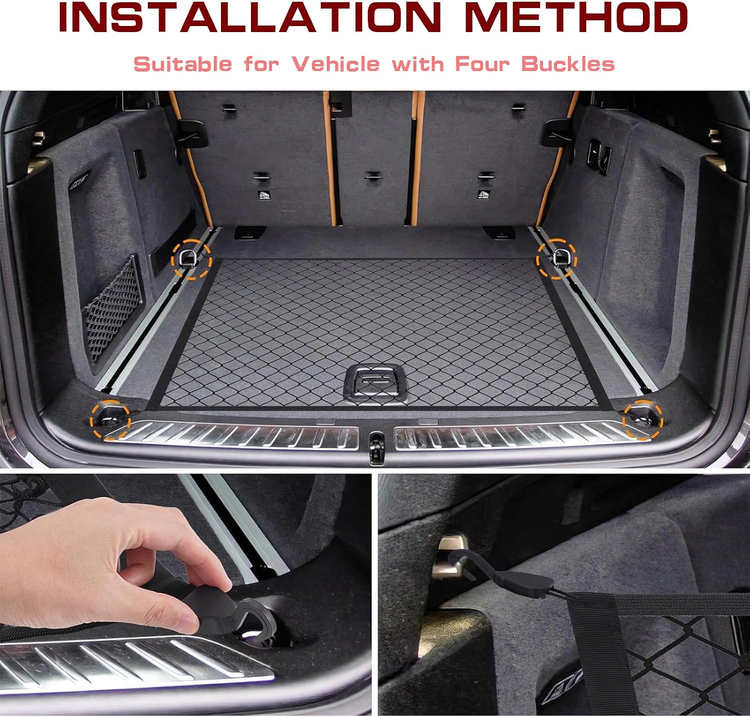 Detalle 2 de WANGDEFU Gepäcknetz Auto mit 4 Haken – Kofferraumnetz 80 x 60 cm bis 160 x 120 cm