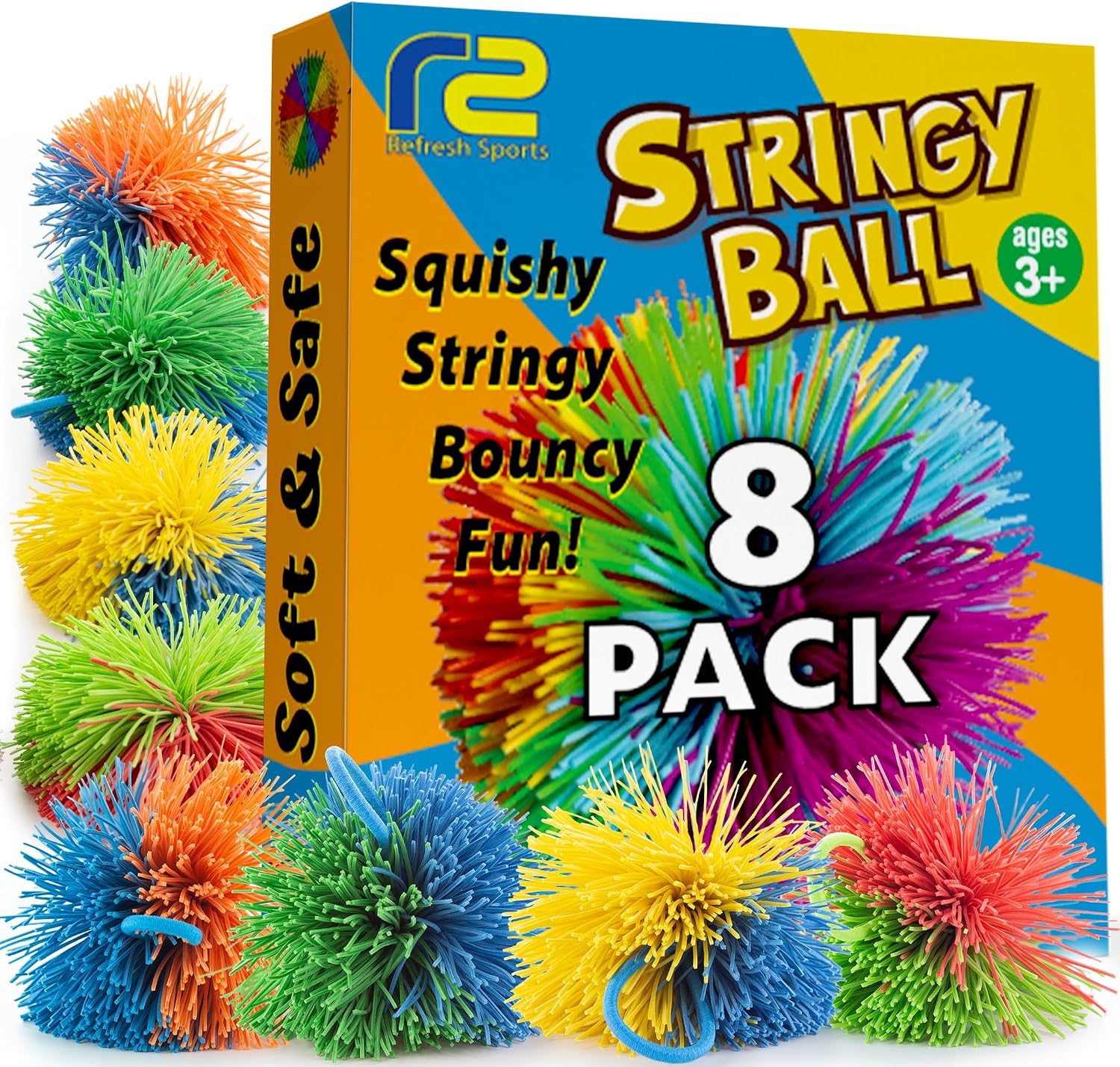 Detalle de Refresh Sports ST0003-20 Stringy Sensory Balls, 8-Pack Rubber Fidget Toys