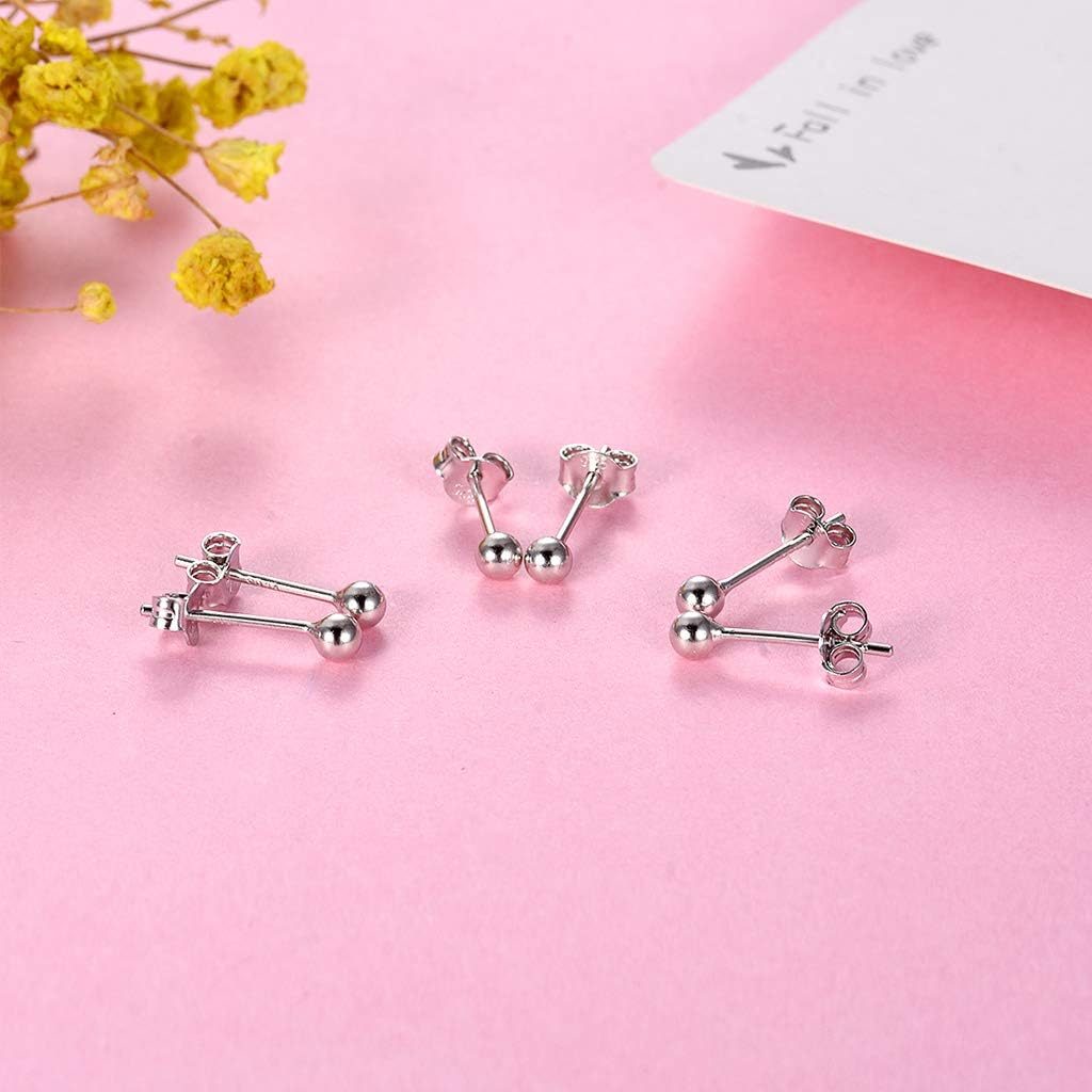 Thumbnail 2 de CERSLIMO 3 Pairs Sterling Silver Stud Earrings – 2mm, 3mm & 4mm Tiny Round Cubic Zirconia