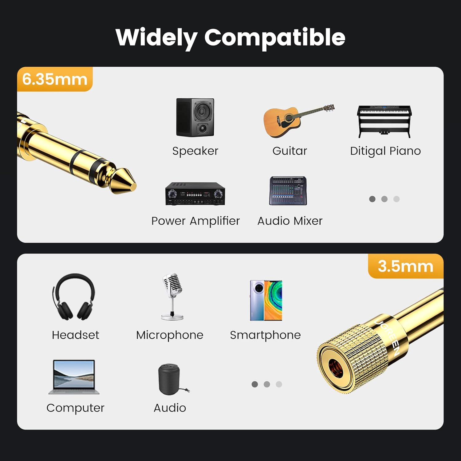 Thumbnail 5 de UGREEN 3.5mm to 6.35mm adapter 2 pack