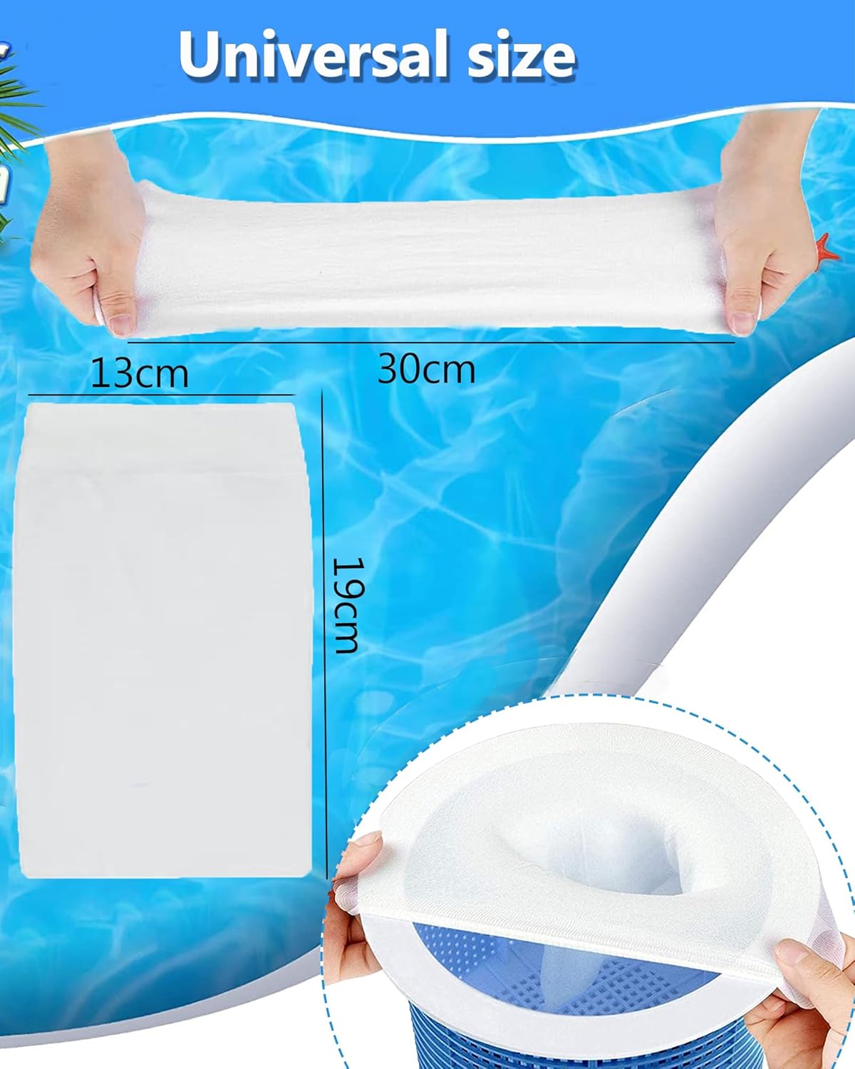 Thumbnail 3 de KGC Calza per Skimmer Piscina 50 Pezzi – Filtri da 7–19 cm, riutilizzabili e lavabili