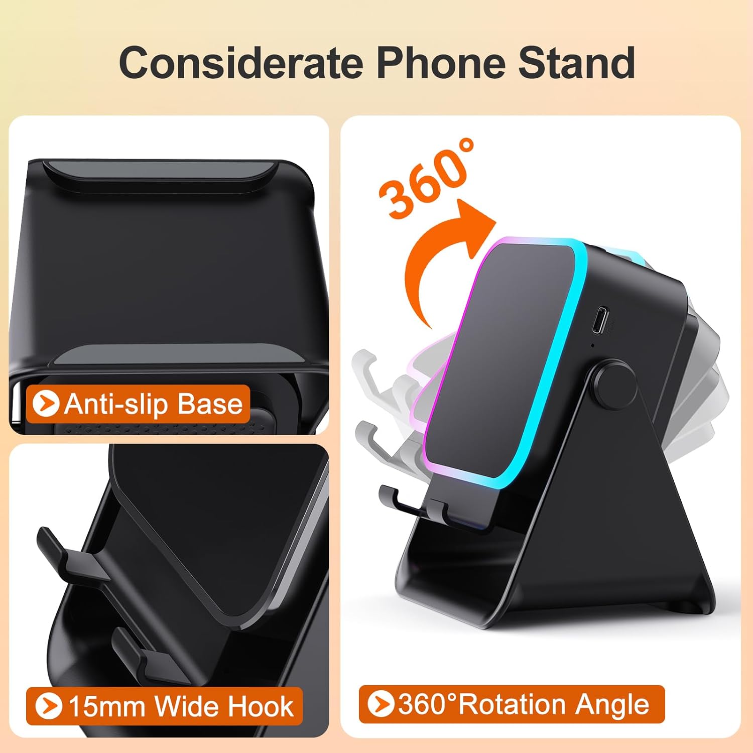 Thumbnail 5 de BOLONMI Wireless Bluetooth Induction Speaker (Black) with 3500mAh Battery, RGB Lights & Phone Stand