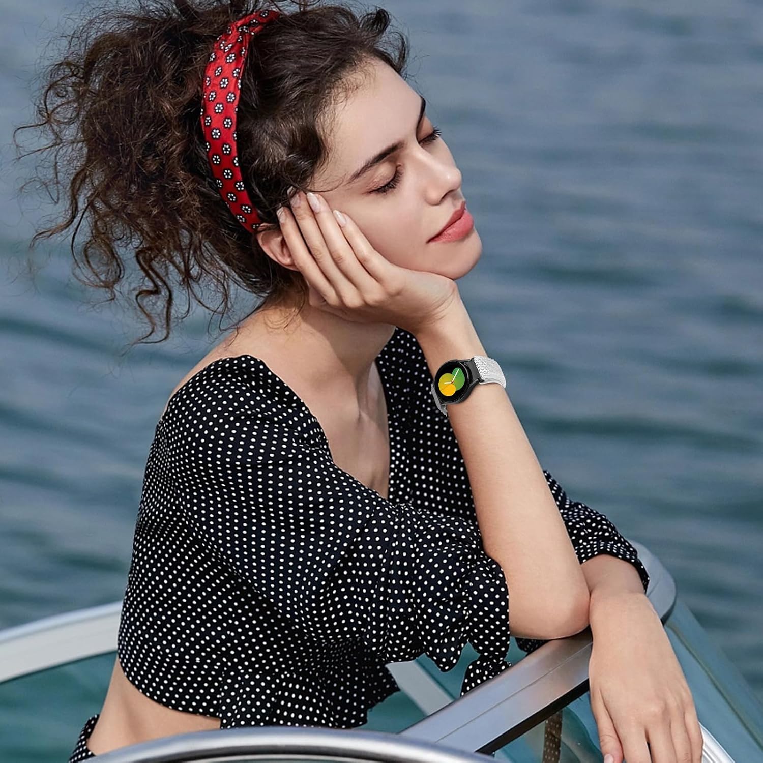 Detalle de Yunshare Stretch Nylon Solo Loop elastic watch straps for Samsung Galaxy Watch 6/5/4 (40–47mm) and Watch 5 Pro
