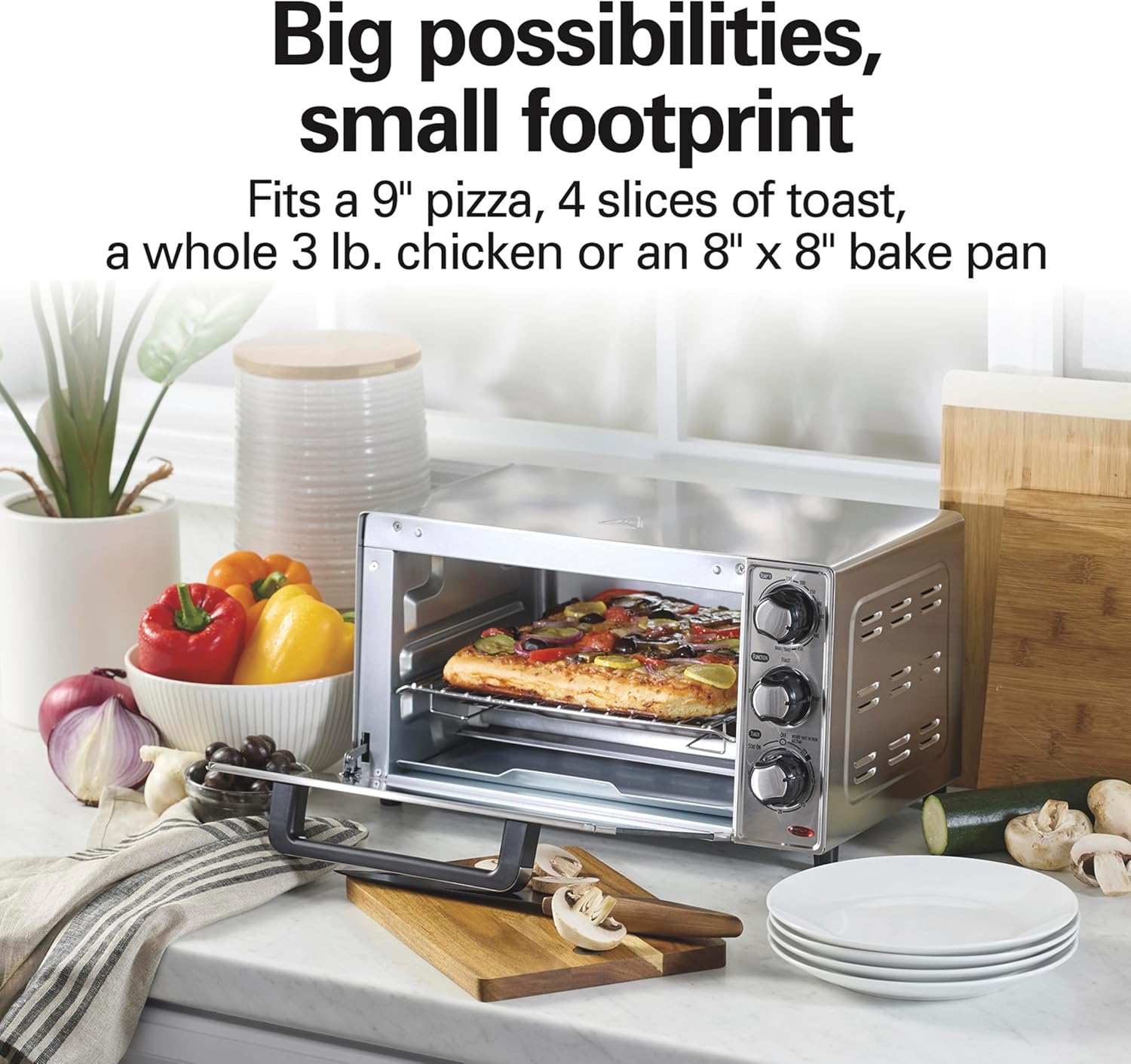 Detalle 2 de Hamilton Beach 31401 Countertop Toaster Oven & Pizza Maker (Stainless Steel) — 4-Slice Capacity