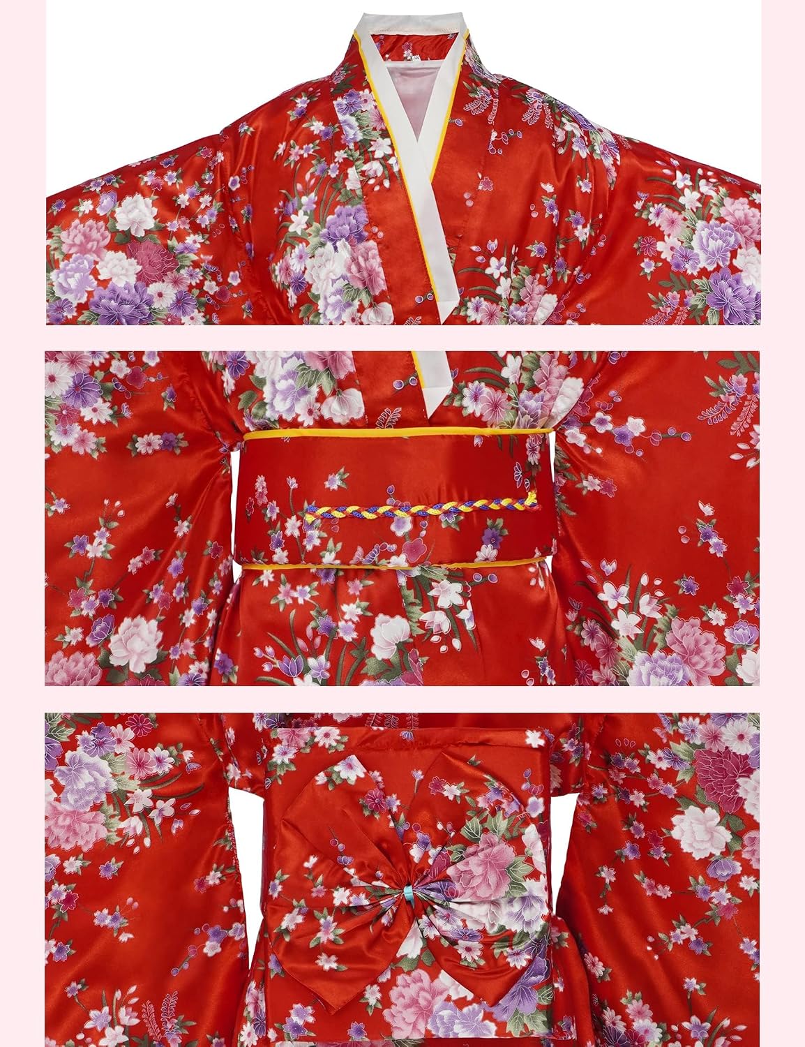 Thumbnail 4 de KRUIHAN Japanse kimono voor meisjes, satijnen yukata met waaier en tabi-sokken