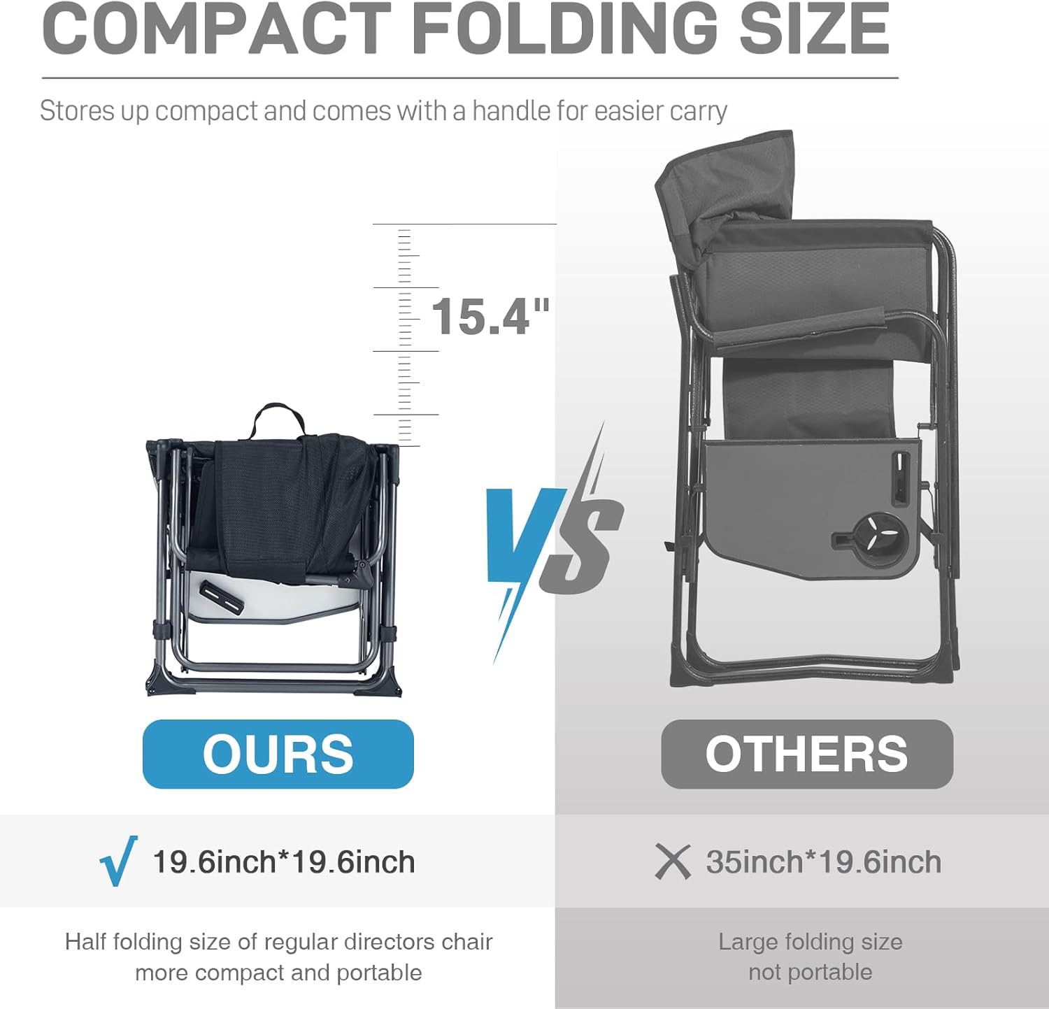 Thumbnail 4 de EVER ADVANCED Camping Directors' Chair with Side Table – Portable Folding Outdoor Chair, 400 lbs, Textilene Mesh, Black