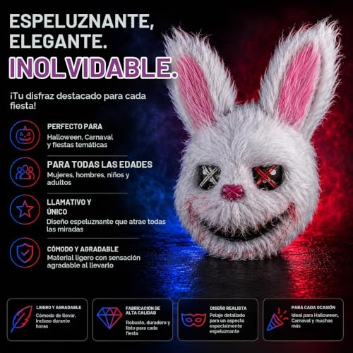Detalle de TK Gruppe Timo Klingler máscara de conejo de terror para Halloween y carnaval