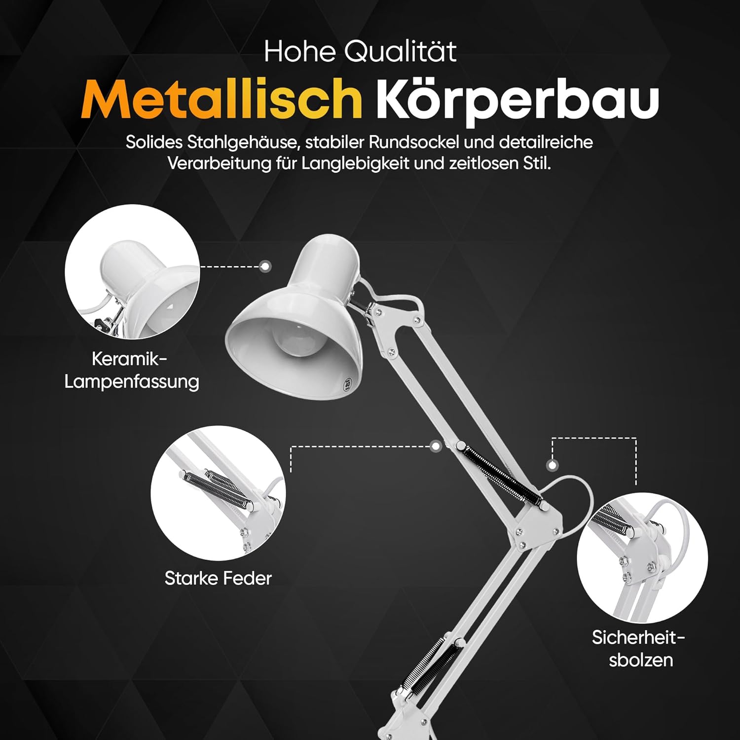 Thumbnail 2 de GOODS+GADGETS Retro Arbeitsplatzlampe – Leselampe mit Gelenk-Arm aus Metall, LED inklusive, Weiß