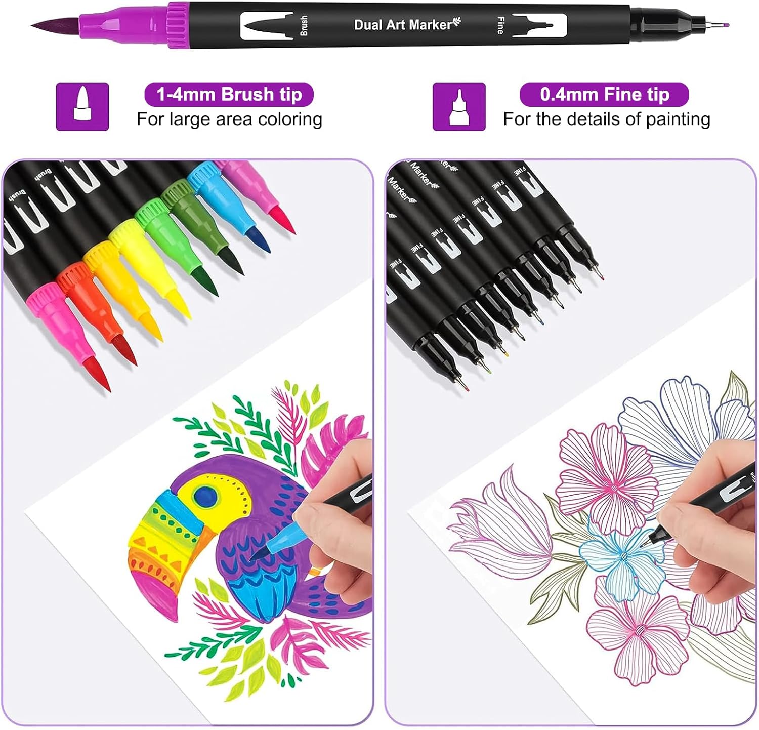 Detalle de Gelanty Feutres Coloriage Adulte – Ensemble dual tip 120 couleurs pour dessin, calligraphie et loisirs créatifs