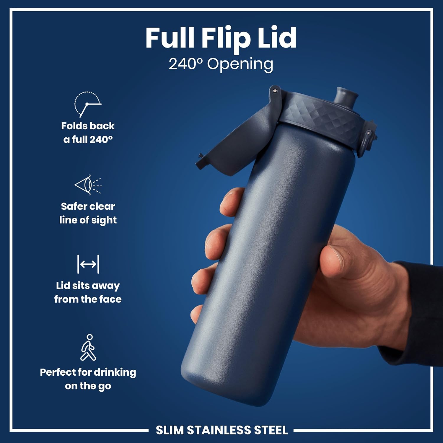 Thumbnail 3 de Ion8 Lightweight Steel Water Bottle 600 ml/20 oz (Ash Navy) – Non-Insulated, Leak‑Proof & Dishwasher Safe