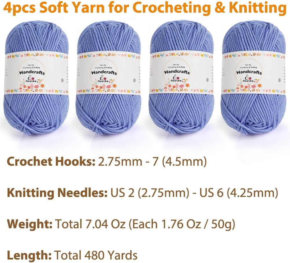 Thumbnail 2 de Aeelike kit de laine pour crochet 200 g (4x50 g) – fil acrylique/coton 5 fils bordeaux