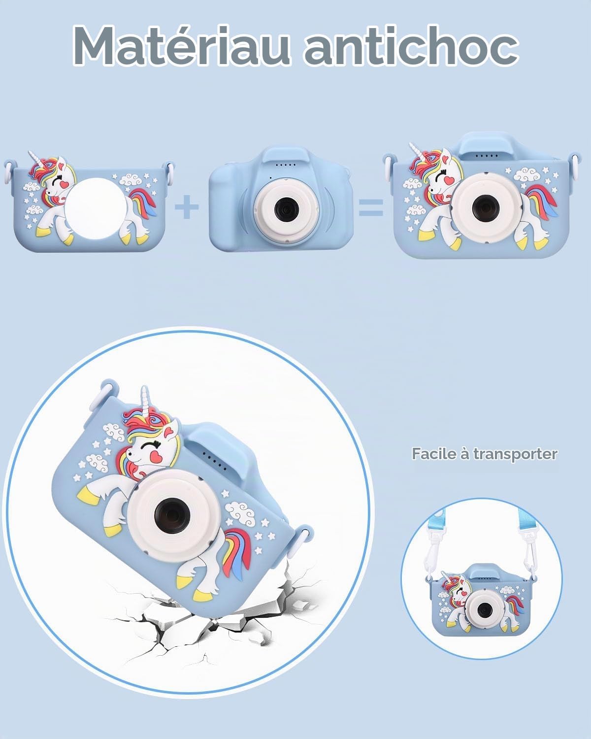 Detalle 1 de Azyvum kindercamera met 1080p-video, dubbele lens en 64 GB-kaart