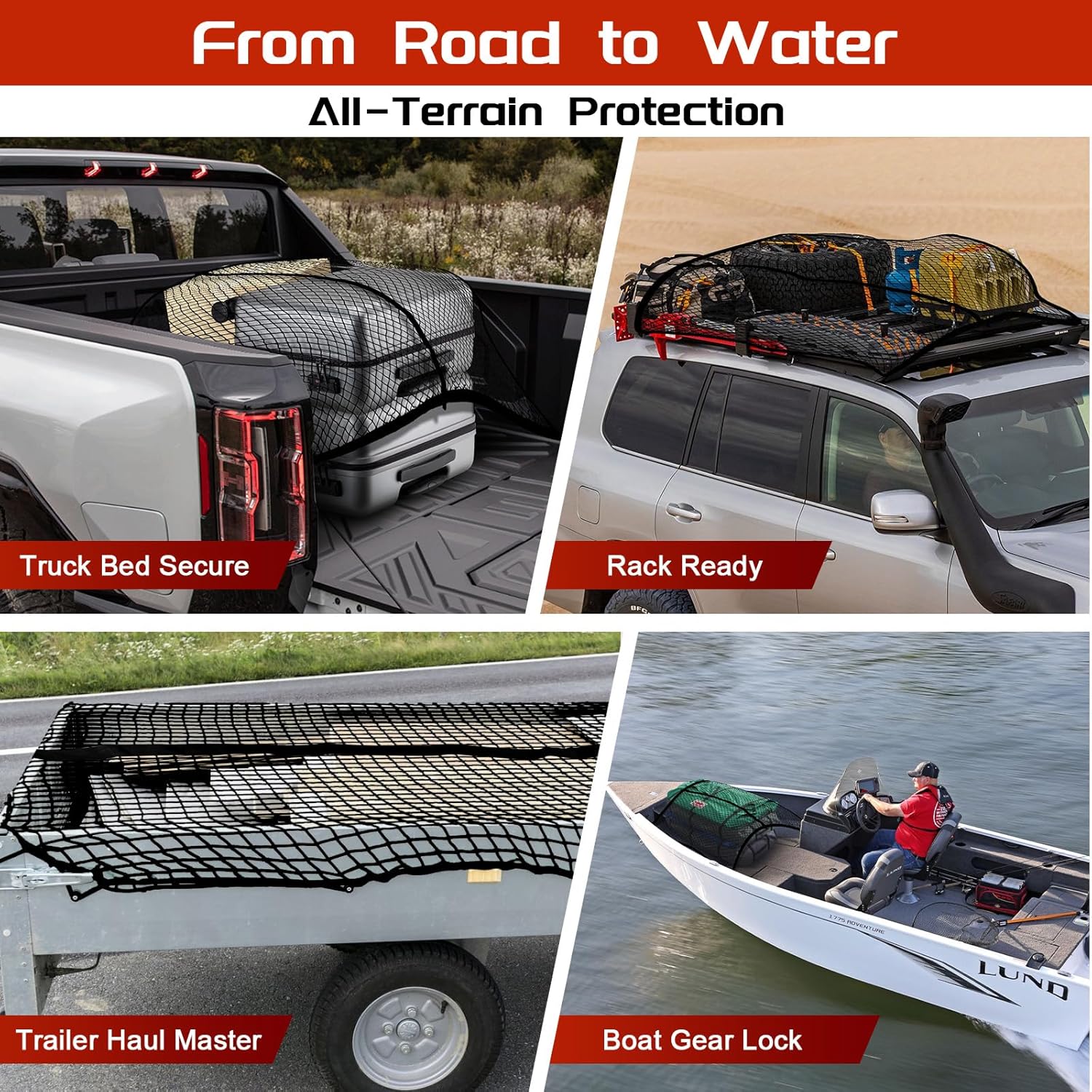 Detalle de Dayacoco Truck Bed Cargo Net (Stretchable 4' x 4' to 7' x 7') with 8 Rustproof Buckles