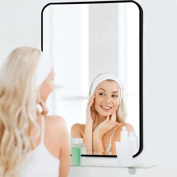 Detalle 2 de COFENY 24 x 36 in Black Framed Bathroom Mirror, Rounded Corners