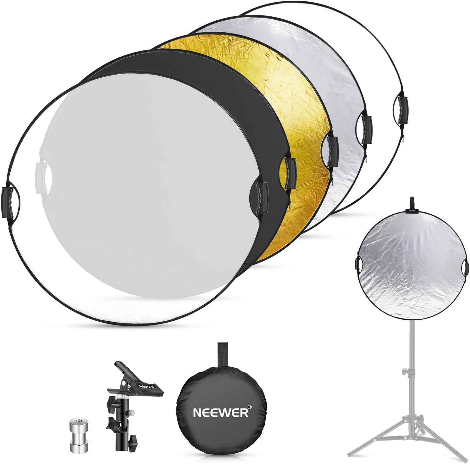 Detalle de NEEWER RF-80II 80 cm Lichtreflektor 5-in-1 mit Klemme, Handgriffen und 3/8" Gewinde
