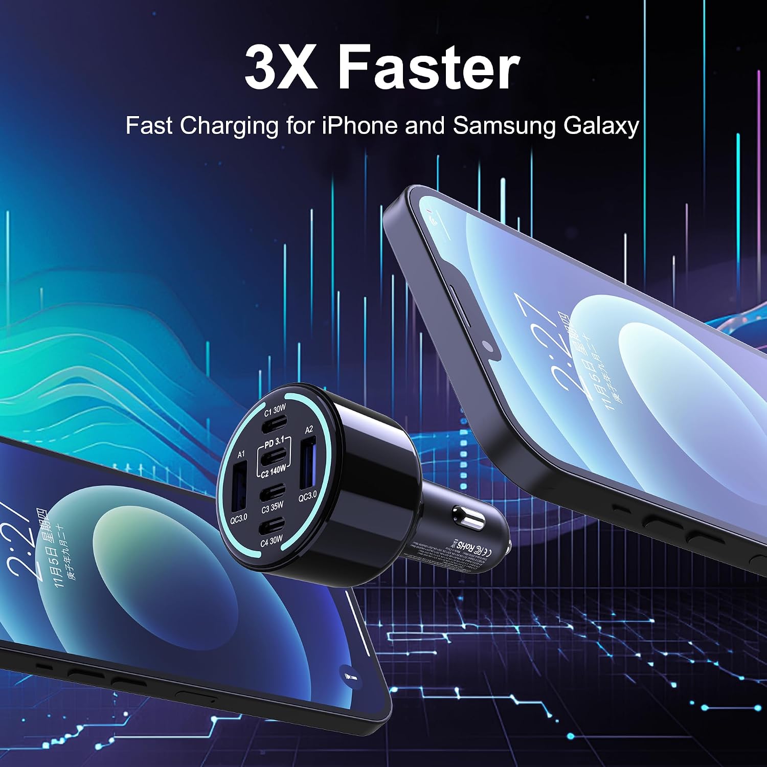 Detalle 1 de chipofy CHIPOFY 300W USB-C car charger 6 ports