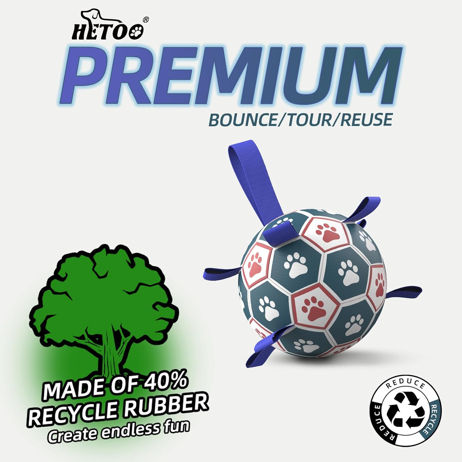 Thumbnail 2 de HETOO Dog Ball Toy Dog Football (8 Inch) – Interactive bouncy ball with webbing for indoor & outdoor play