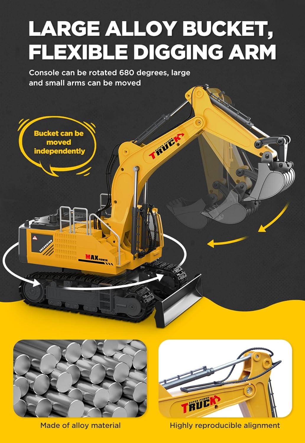 Thumbnail 3 de 21" Remote Control Excavator Toy 15-Channel 🚜
