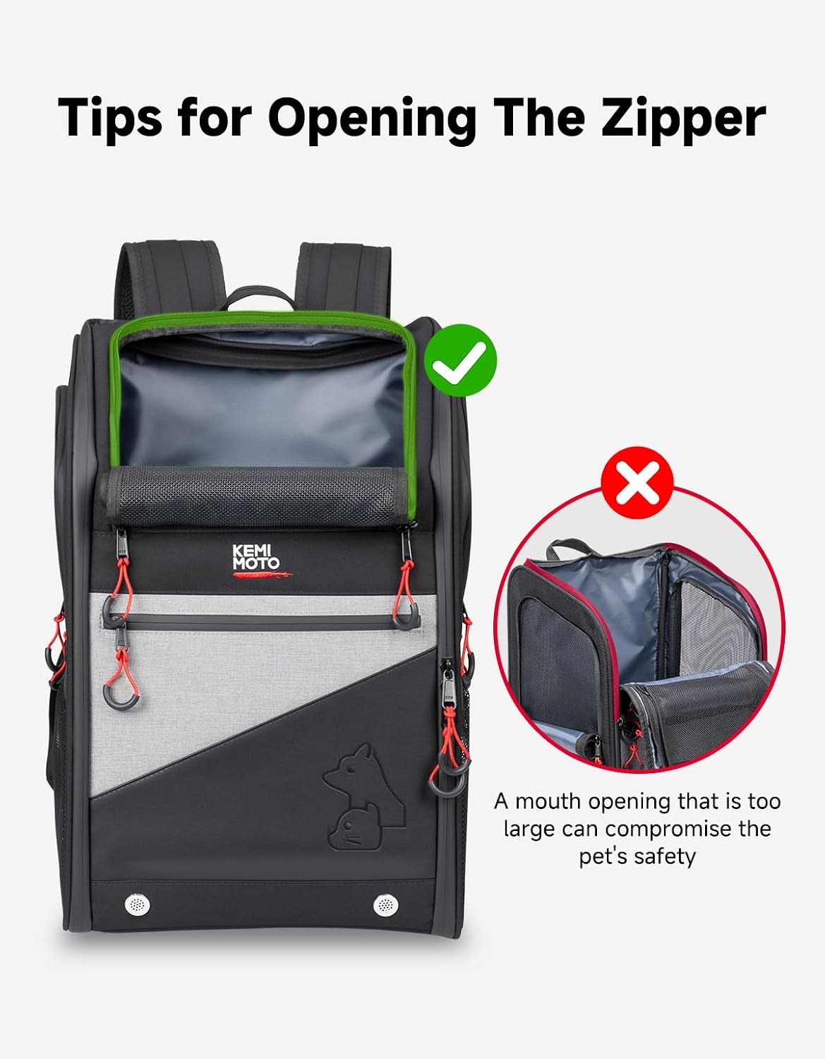 Detalle de KEMIMOTO Motorcycle Dog Carrier Backpack for Small Pets (Under 17 lbs) with Anti-Escape Safety Clip