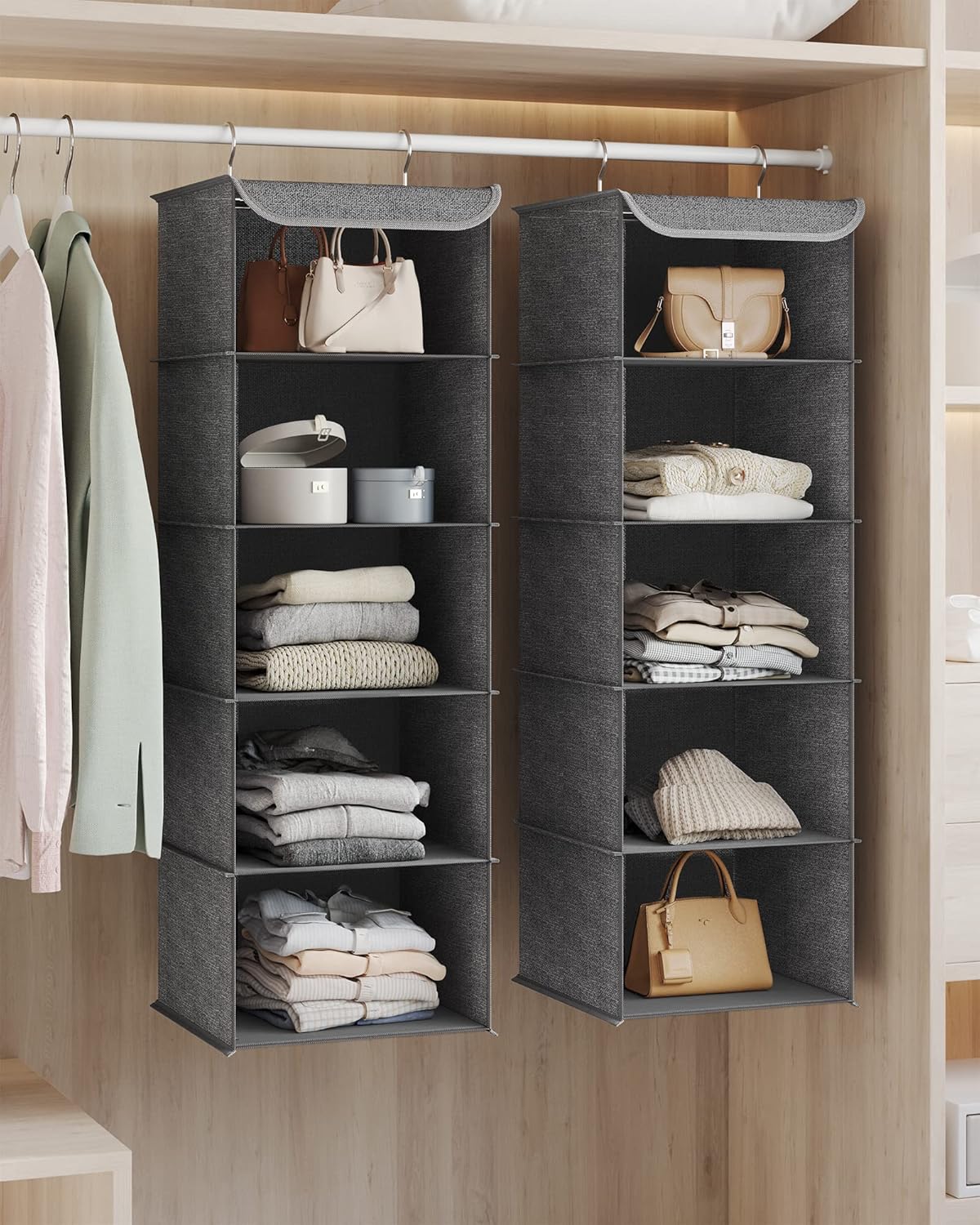 Thumbnail 3 de SONGMICS RCH005G02 wardrobe organiser set of 2, foldable with bamboo hooks