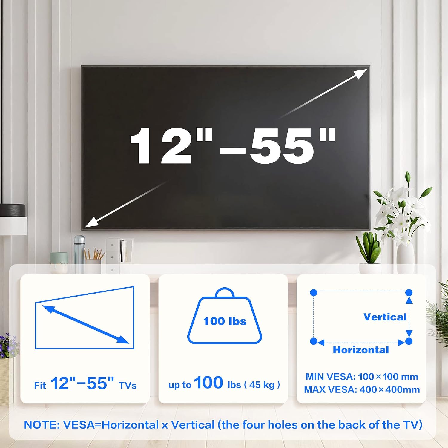 Detalle de KAMIWI No Stud TV Wall Mount, VESA 400x400