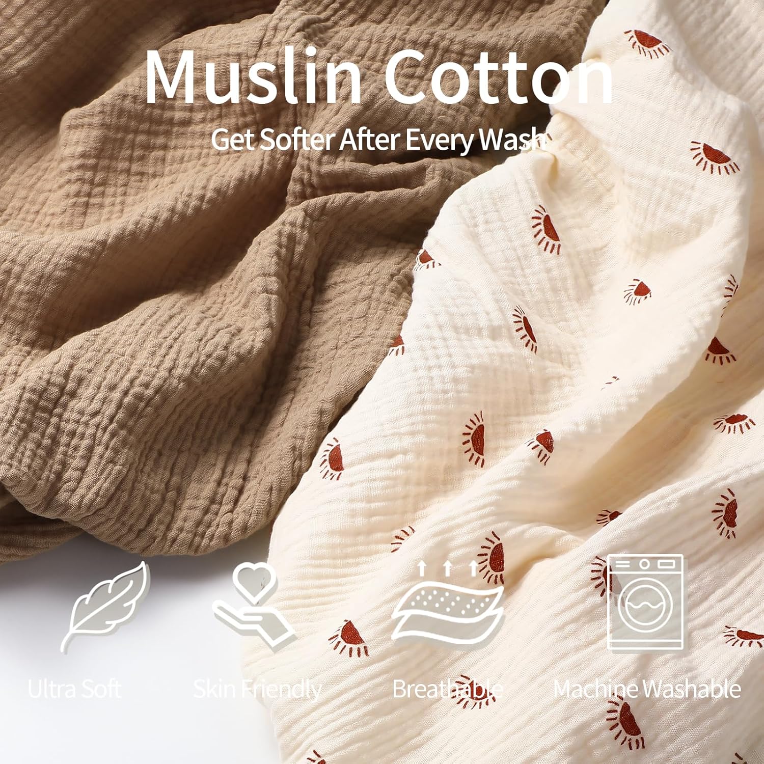 Thumbnail 1 de Peepeemax drap housse en mousseline de coton 80x40 cm (lot de 2) pour couffin et berceau