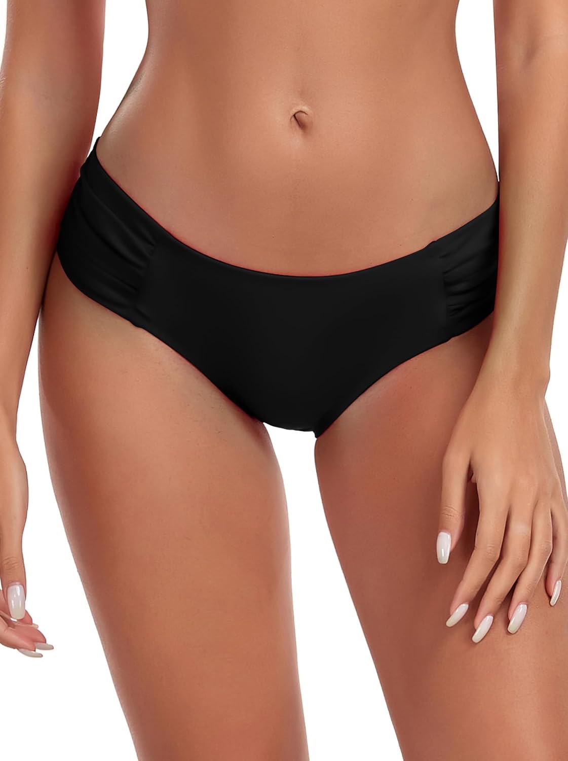 Detalle de Ocean Blues Women's Ruched Sides Bikini Bottom – Mid-Waisted, Full Coverage