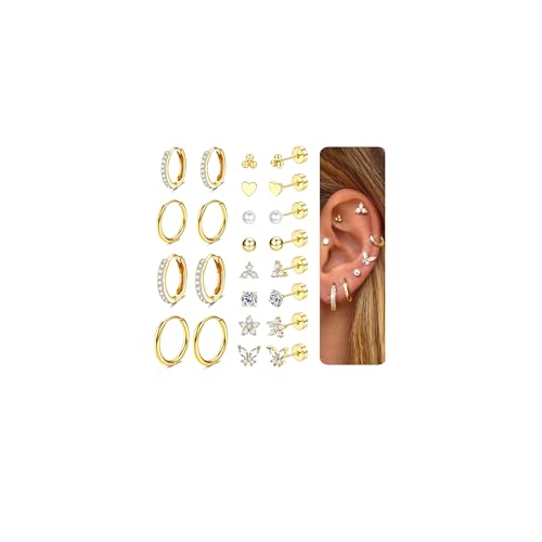 Detalle de CASSIECA 12-Paar Gold Helix Piercings – 316L Edelstahl, 14K Vergoldet