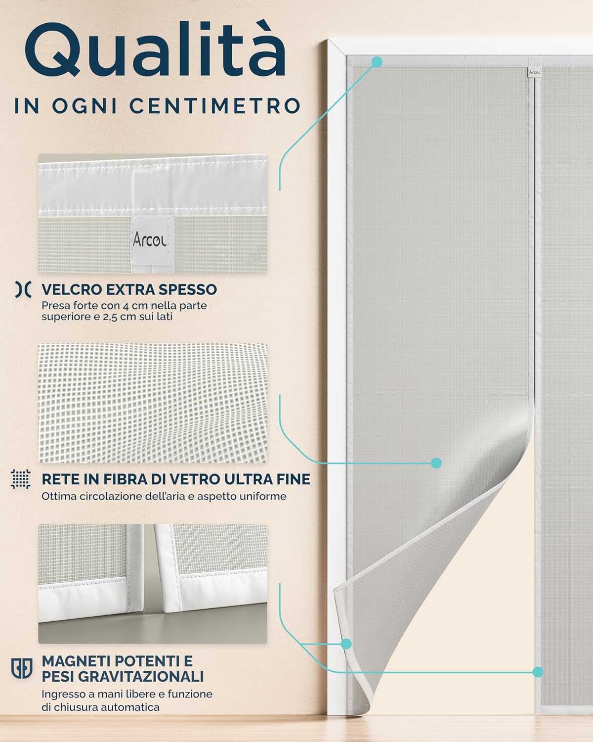 Thumbnail 4 de ARCOL Zanzariera Magnetica 100x220 cm Premium in Fibra di Vetro