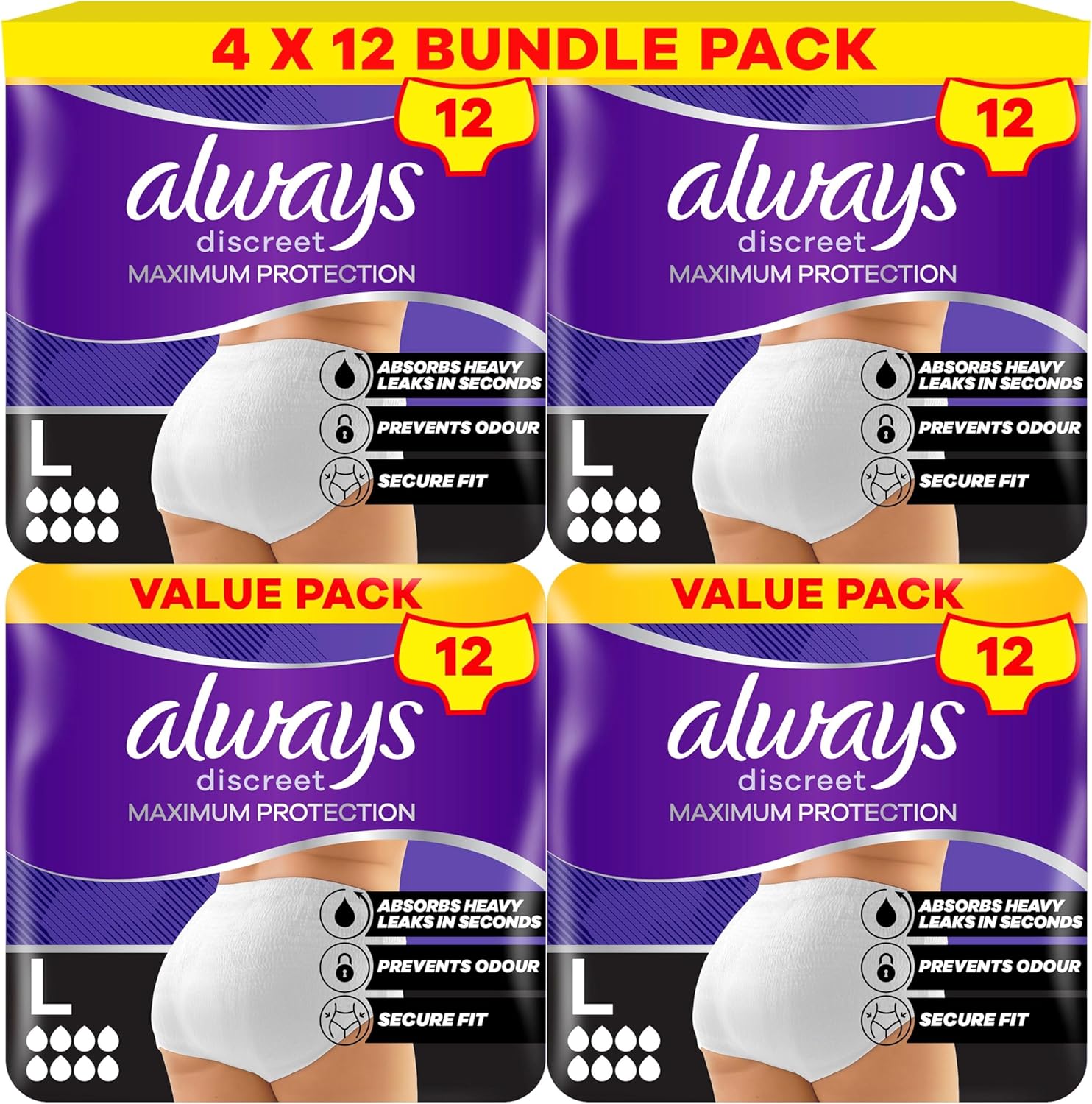 Thumbnail 6 de Always Discreet Incontinence Pant Maximum Protection 8 Drops, Size M, 4x12 Counts with Odour Neutralising Technology