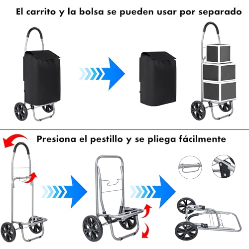 Thumbnail 5 de Carro de Compra Plegable T-LOVENDO.ES de 2 ruedas grandes, con bolsa desmontable e impermeable (hasta 25 kg)