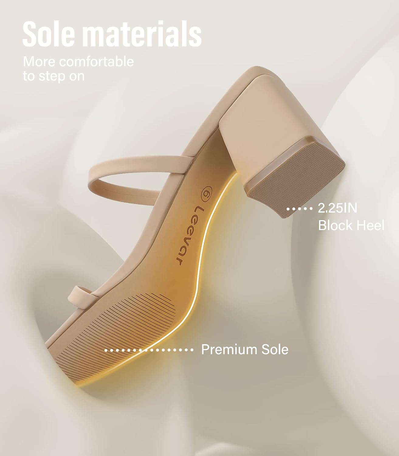 Detalle 2 de Leevar Square Toe Heeled Sandals for Women with Low Block Heel and Ankle Strap (2.25IN)