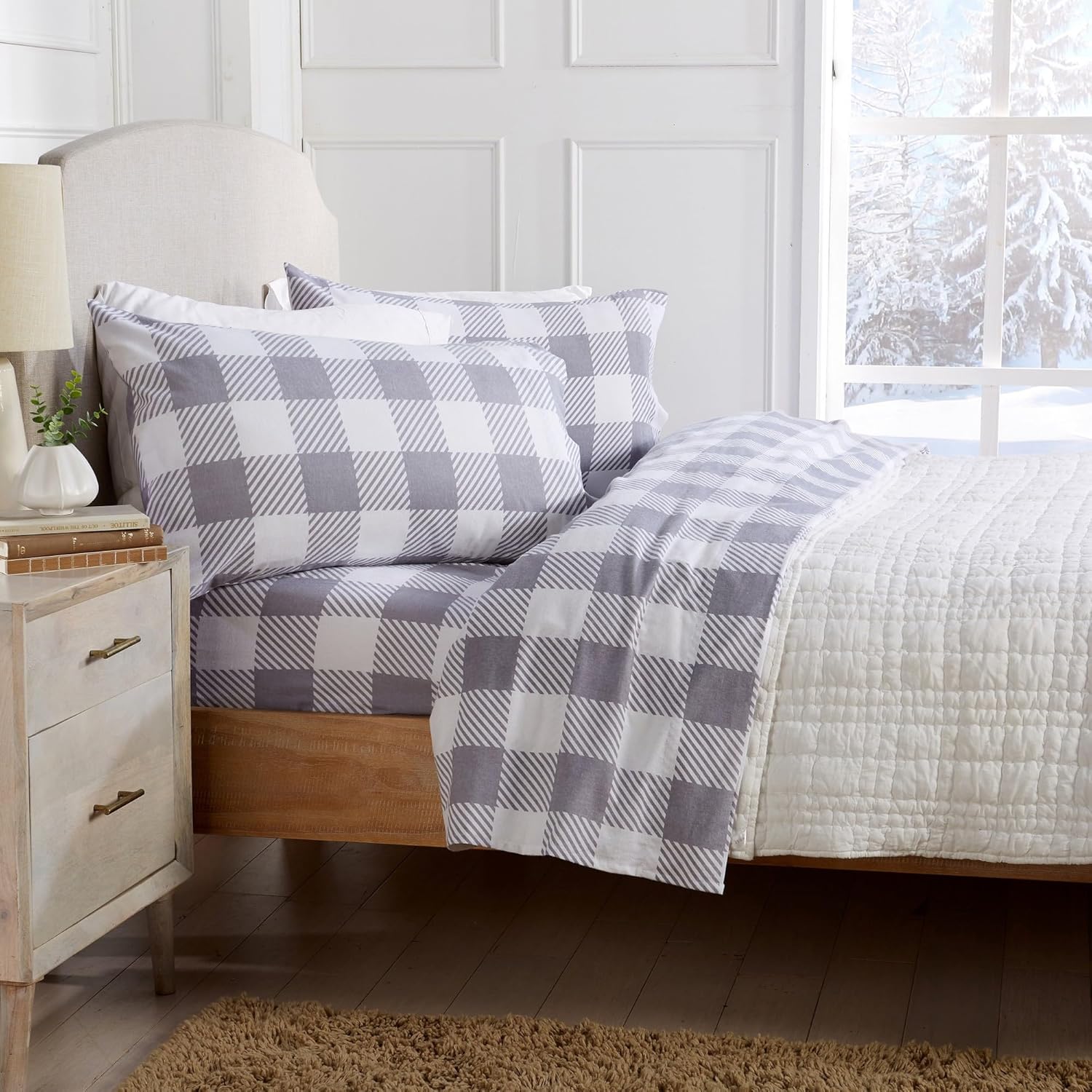 Thumbnail 2 de Market & Place Alpine Collection 100% Turkish Cotton Flannel Sheet Set (Full) — Buffalo Check Grey