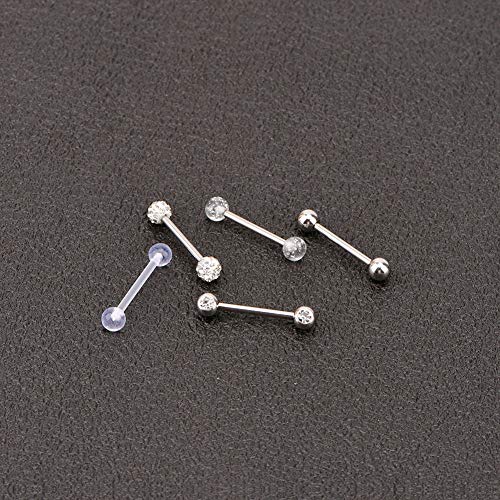 Detalle de Vcmart Zungenpiercing 16 mm, 14 g – Edelstahl, hypoallergen, Herz- und Stern-Design